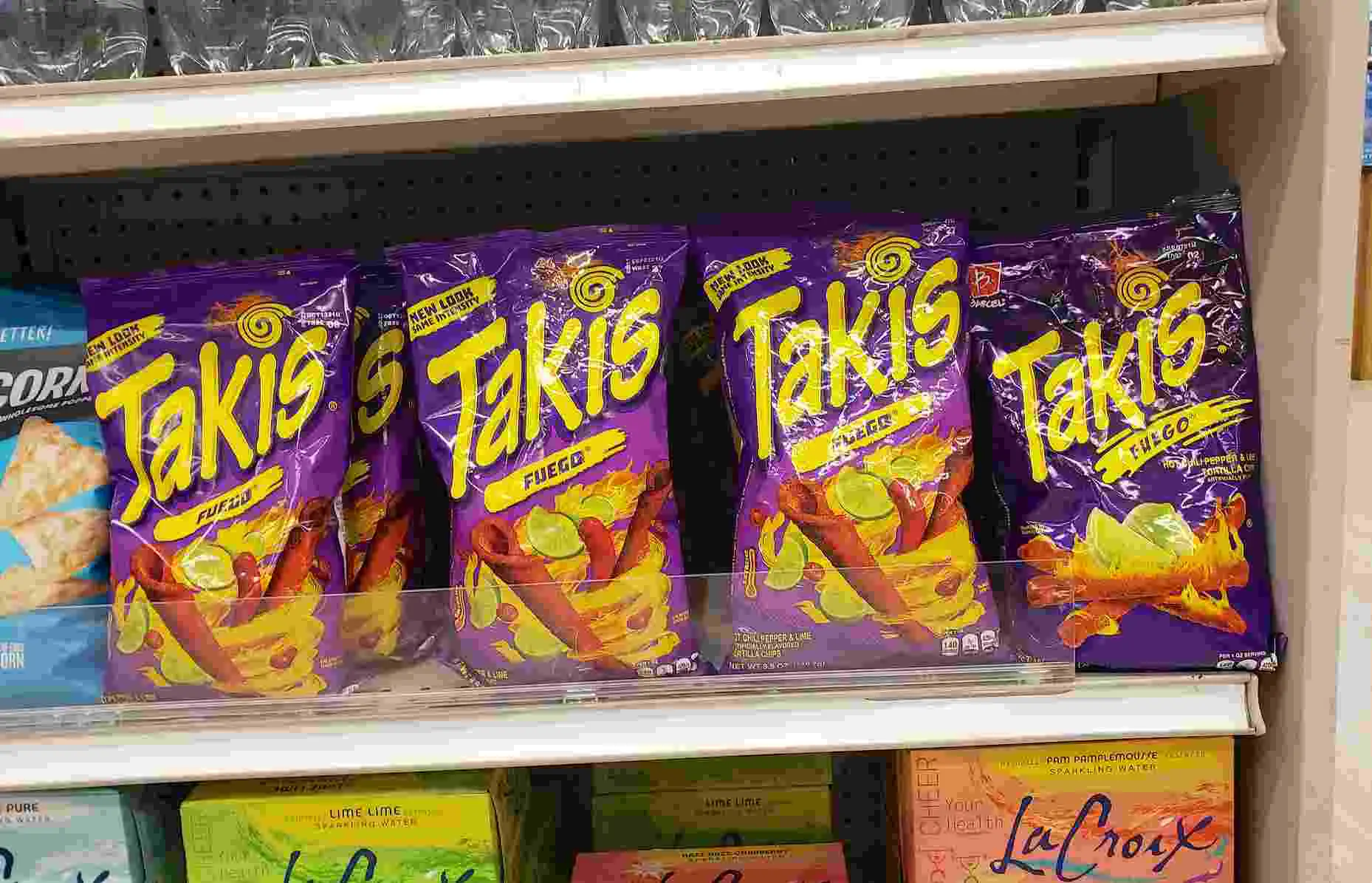 Some Takis chips in the super shop.