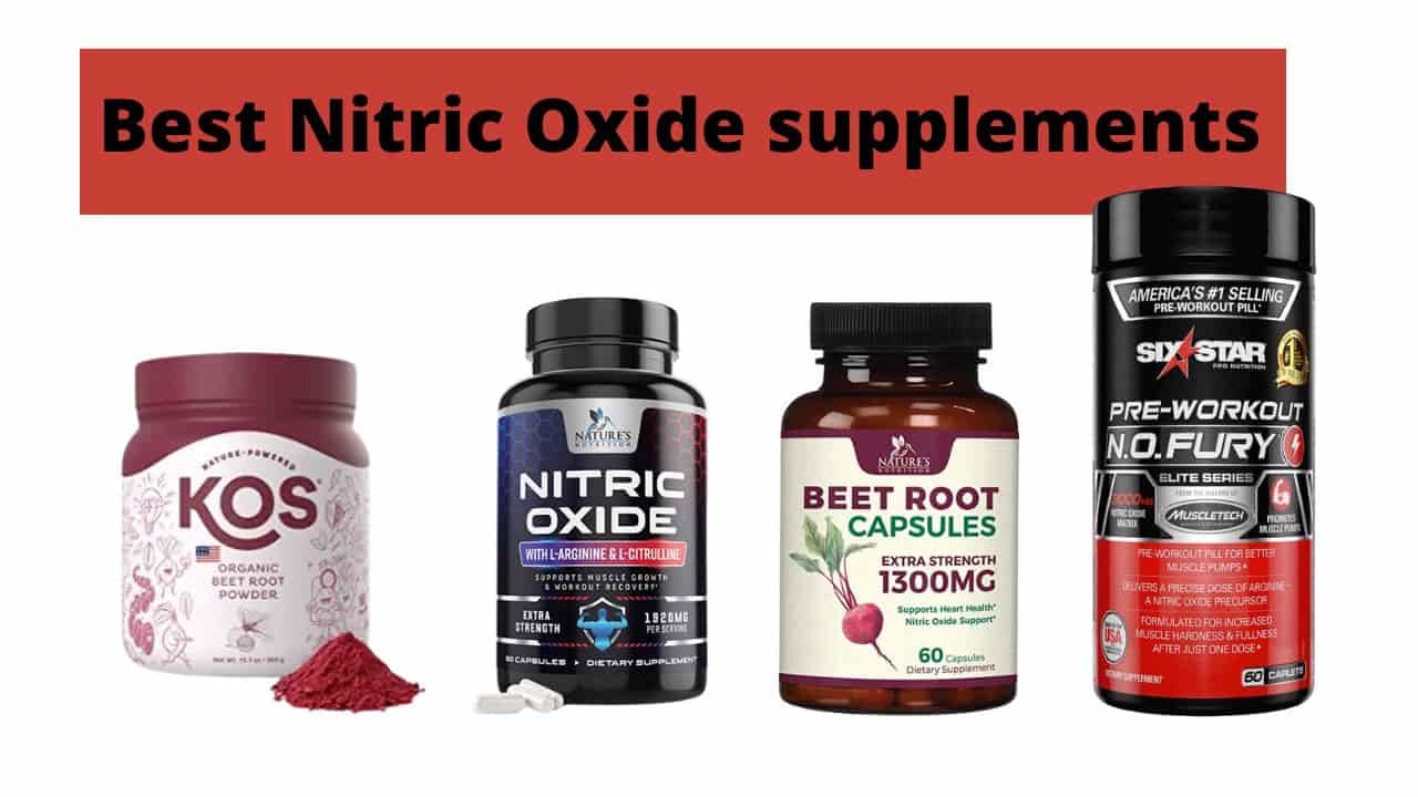 Four best Nitric Oxide supplements with white background.
